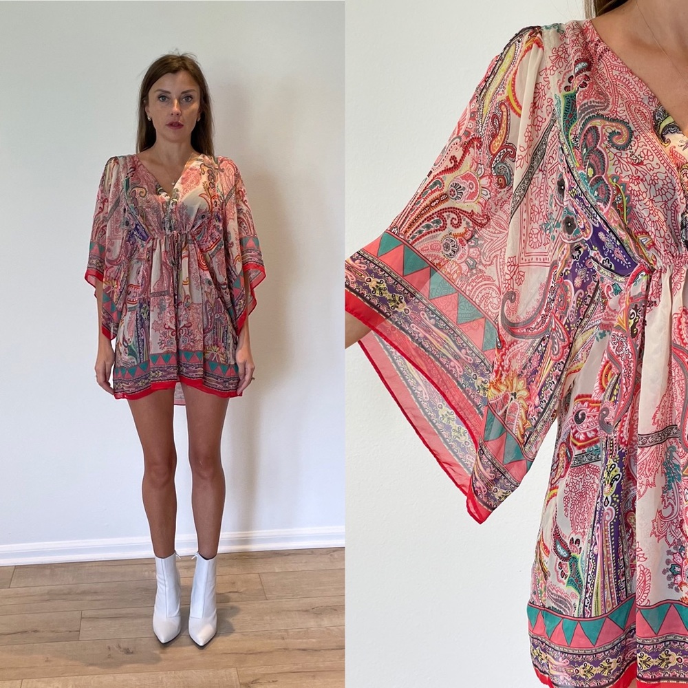 Eci New York Sarf Bell Sleeve Cover Up Dress Top L